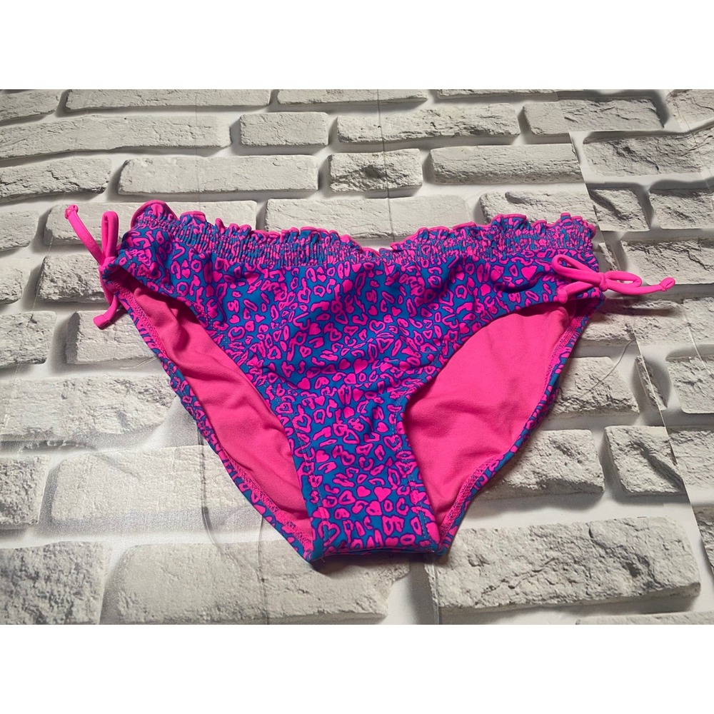 Xhilaration Girls Swimsuit Bottoms Tie Side Ruffle Trim Blue Pink XL 14/16